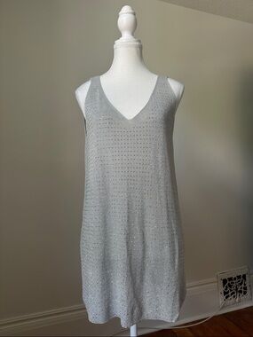 MODEL FRANCE Y2K Silver Bedazzled Rave Longlined Vneck Tank Top Size One Size